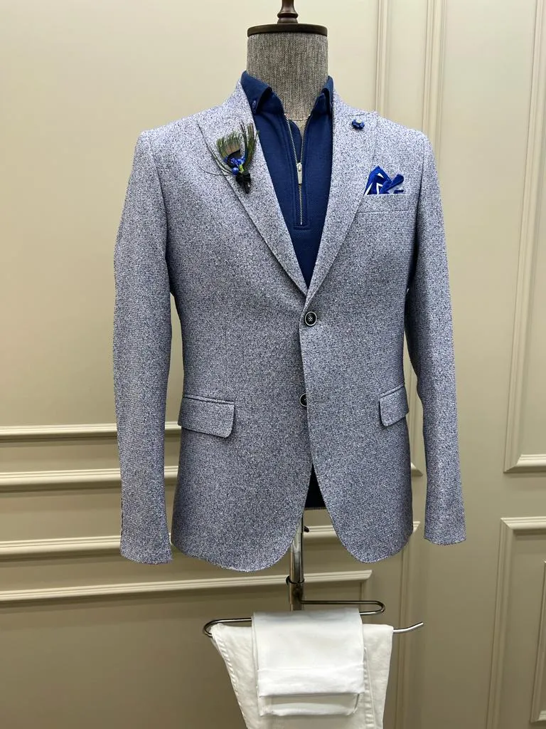 Giovanni Mannelli Slim Fit Dot Detailed Blue Blazer