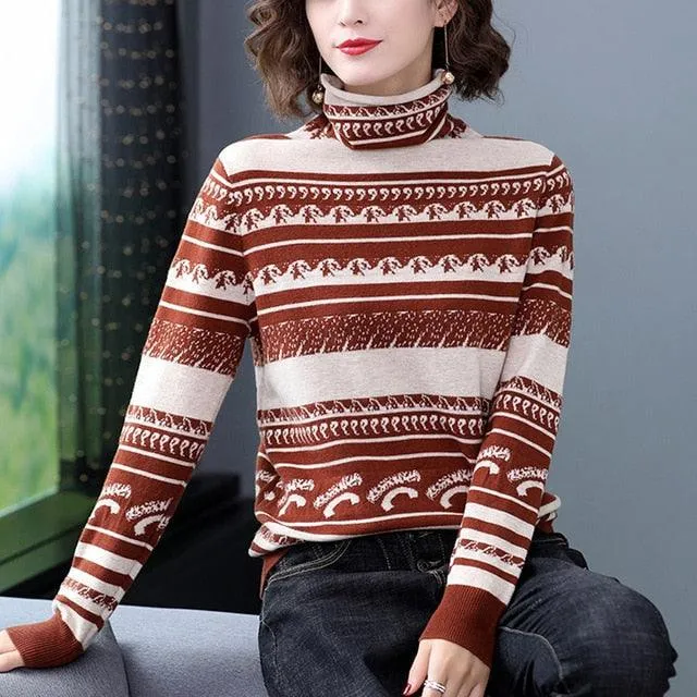 Gorgeous 98% Pure Woolen Women's Sweater - Thick Turtleneck Vintage Ugly Sweaters - Fashion Loose Knit Tops (D23)(D20)(TB8C)(TP4)(BCD4)