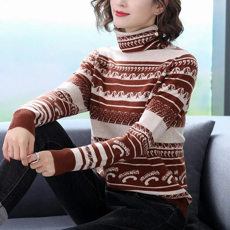 Gorgeous 98% Pure Woolen Women's Sweater - Thick Turtleneck Vintage Ugly Sweaters - Fashion Loose Knit Tops (D23)(D20)(TB8C)(TP4)(BCD4)