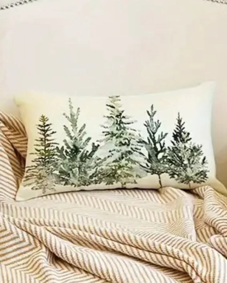 Green And Cream Christmas Tree Cushion Cover - 50cm x 30cm