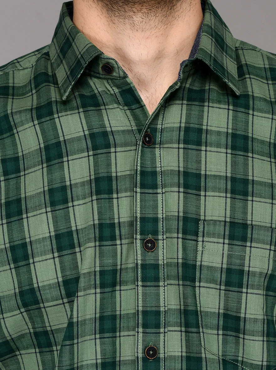 Green Checked Slim Fit Casual Shirt | JadeBlue