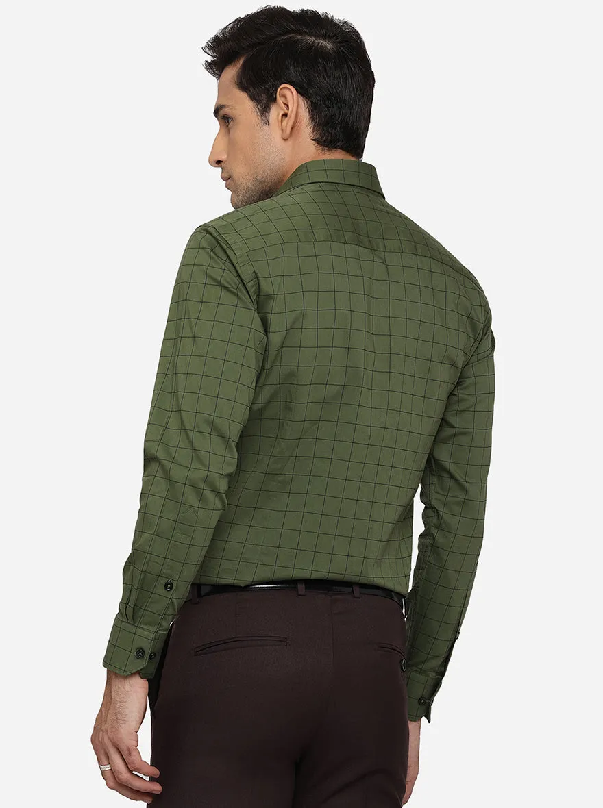 Green Checked Slim Fit Formal Shirt | Greenfibre