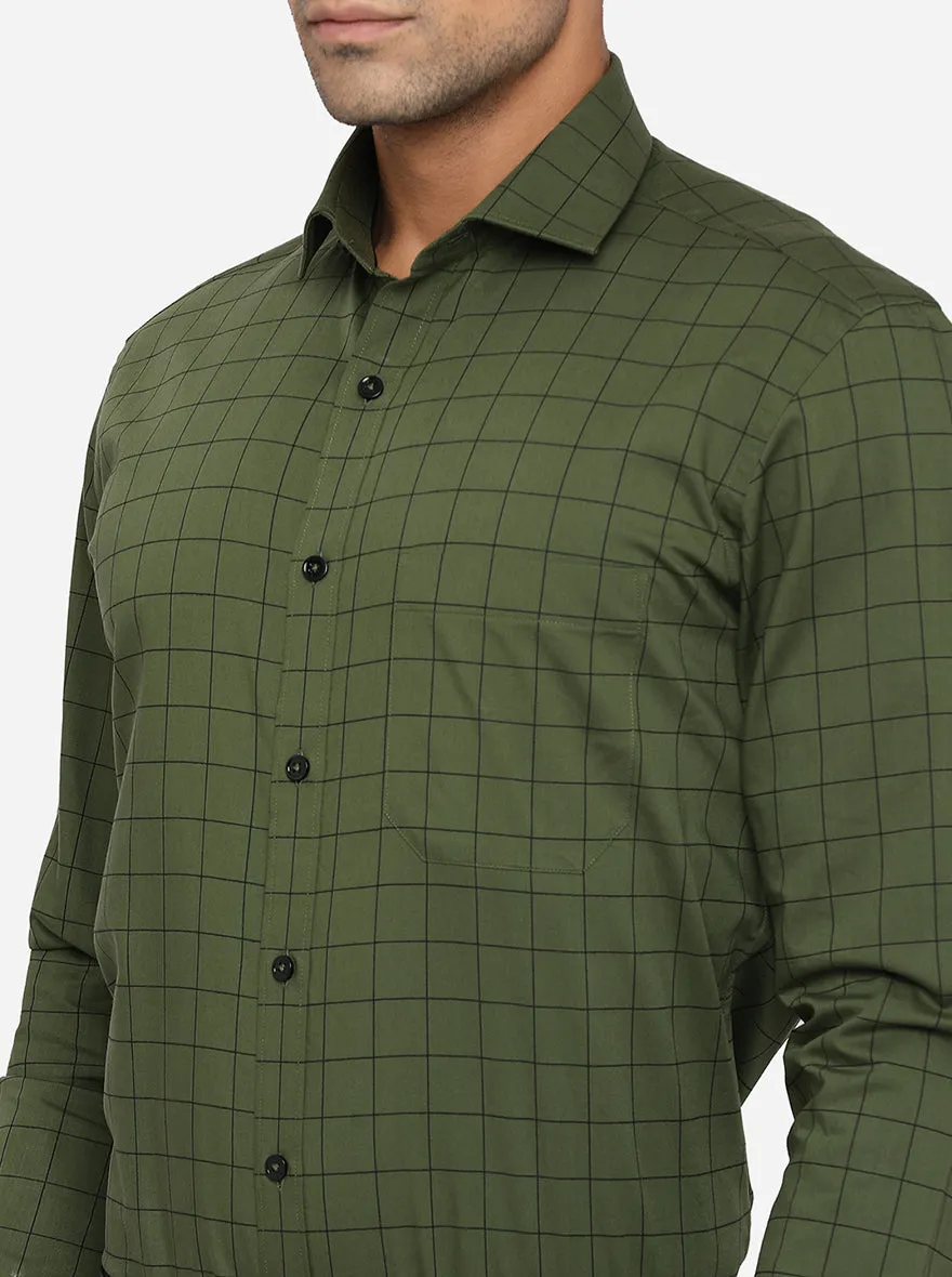 Green Checked Slim Fit Formal Shirt | Greenfibre