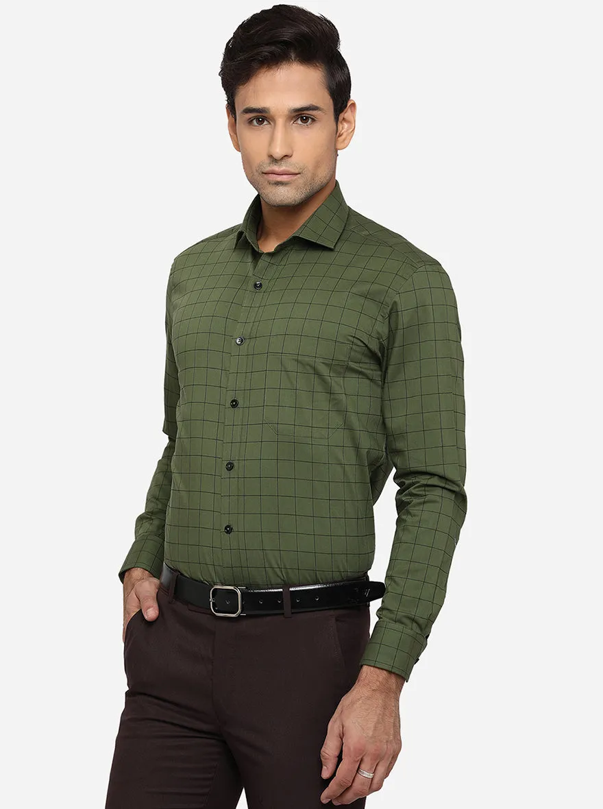 Green Checked Slim Fit Formal Shirt | Greenfibre