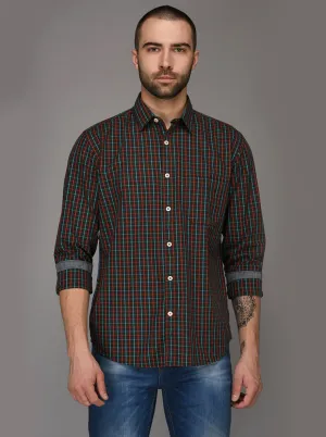 Greenfibre Coffee Brown Checked Regular Fit Casual Shirt