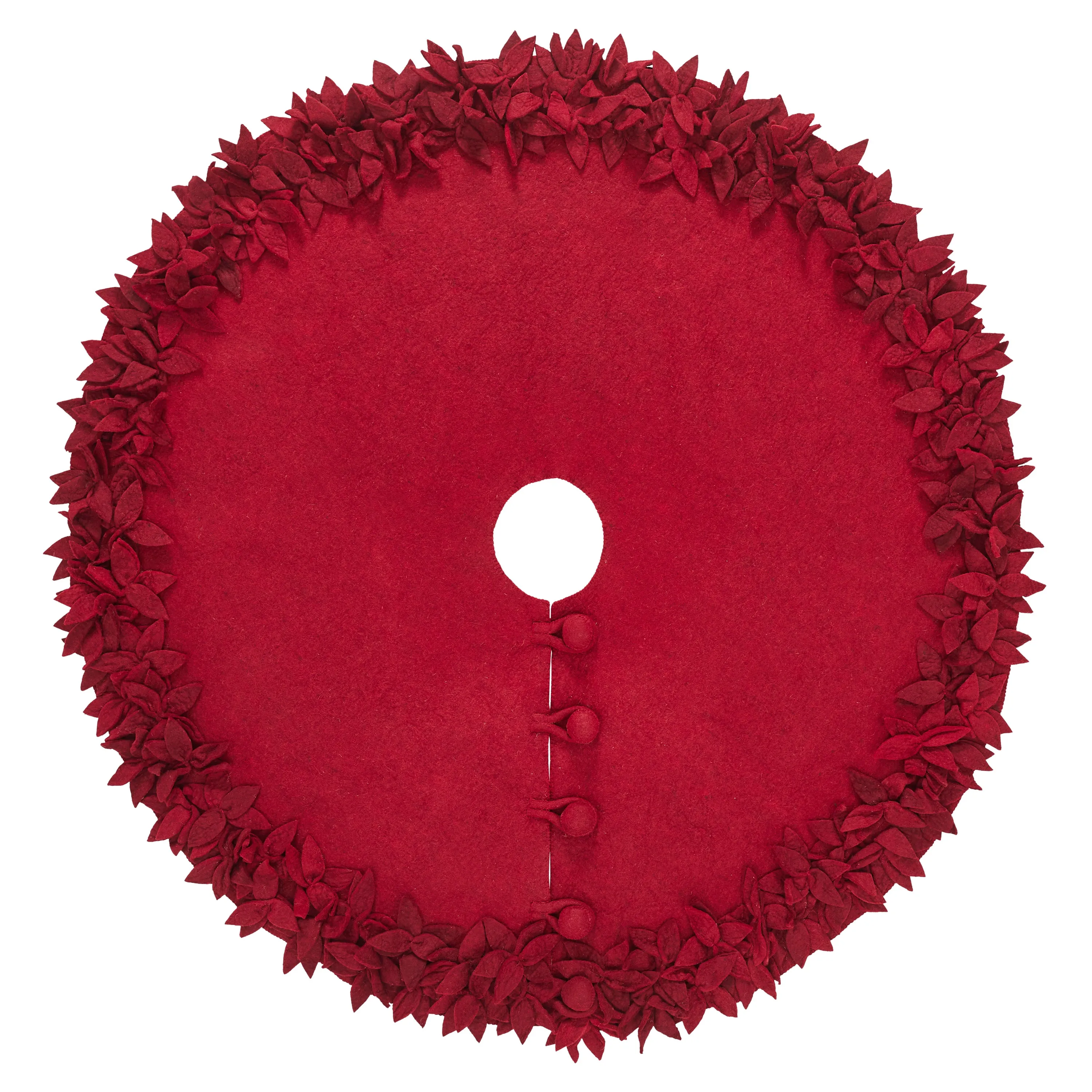 Hand Felted Wool Christmas Tree Skirt - Overlapping Flowers Border in Maroon - 64"/72"