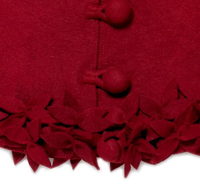 Hand Felted Wool Christmas Tree Skirt - Overlapping Flowers Border in Maroon - 64"/72"