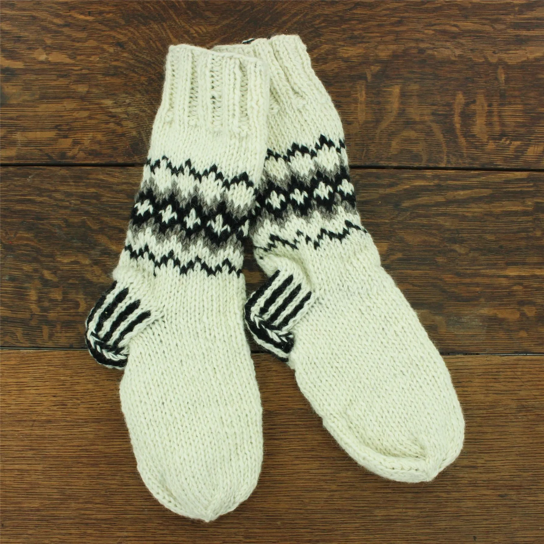 Hand Knitted Wool Slipper Socks Lined - Fairisle Cream