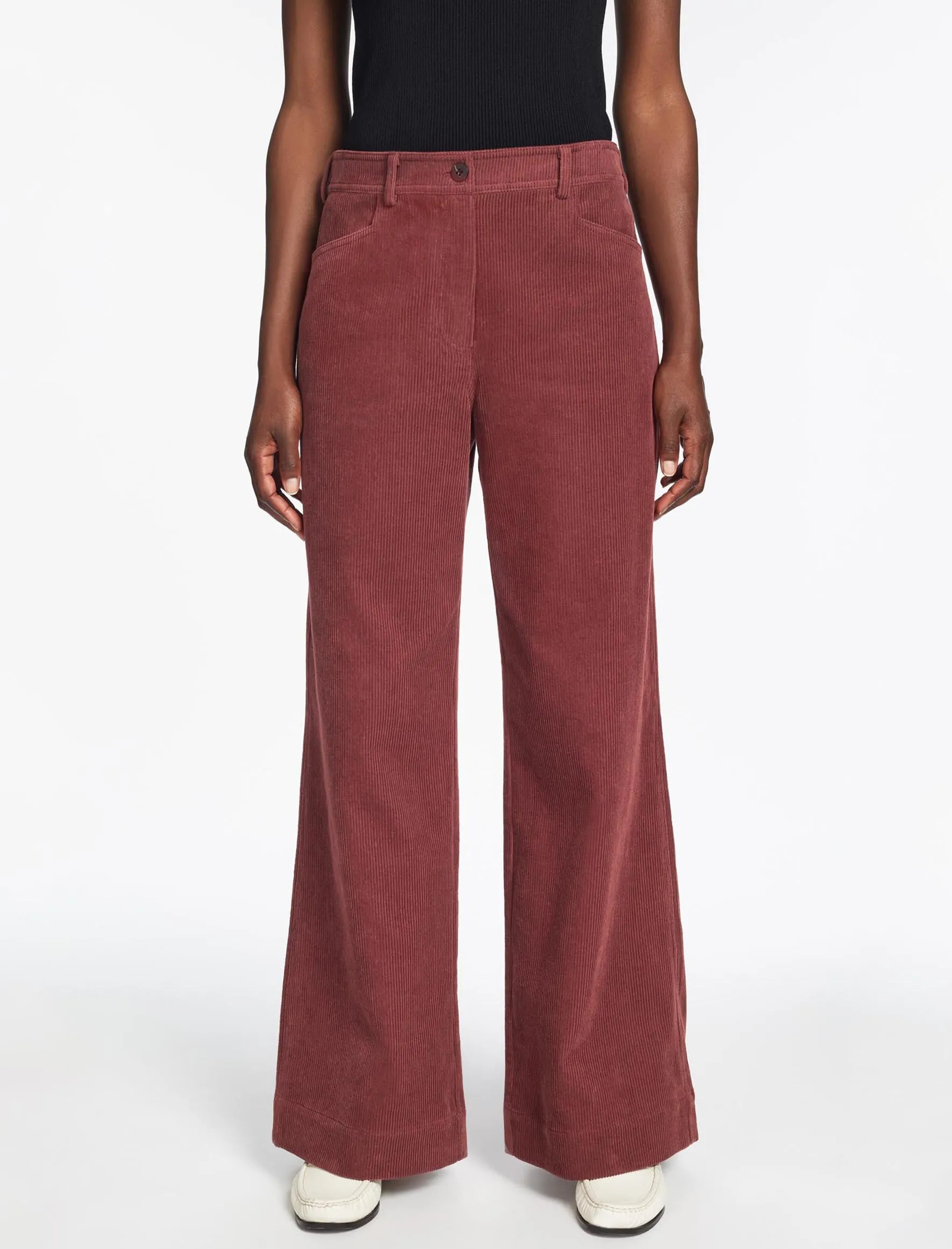 Hayden Corduroy Wide Leg Trouser - Dark Rose