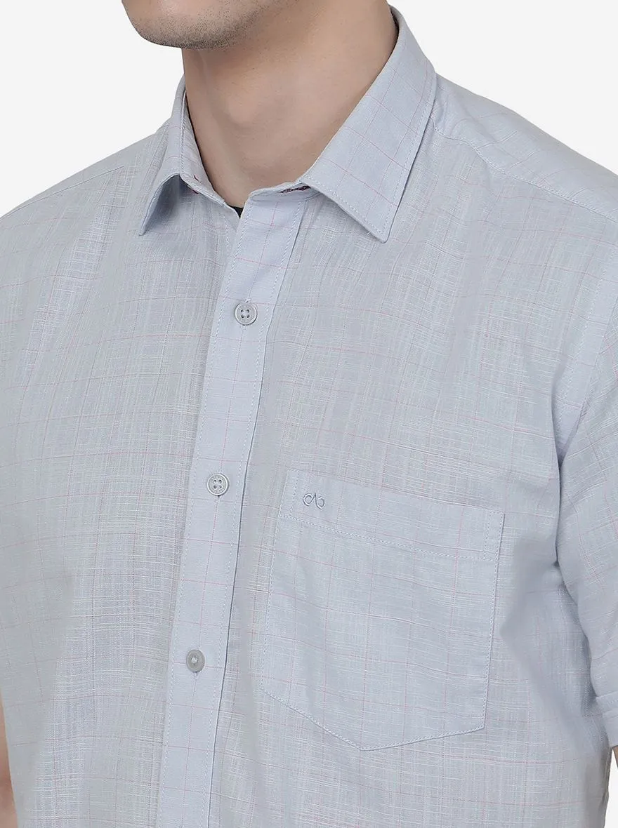 Light Blue Checked Slim Fit Semi Casual Shirt | JadeBlue