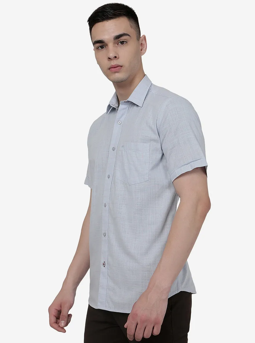 Light Blue Checked Slim Fit Semi Casual Shirt | JadeBlue