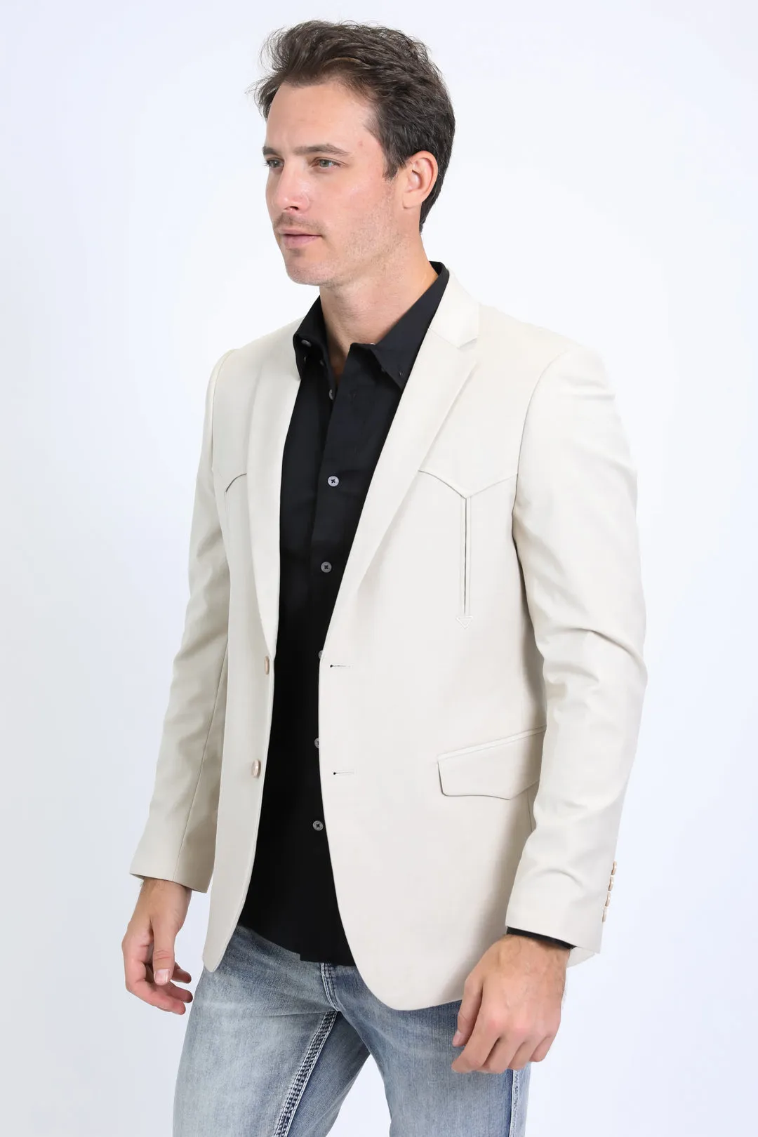 Men's Double Button Western Beige Blazer