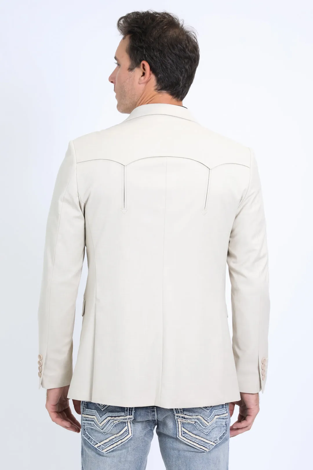 Men's Double Button Western Beige Blazer