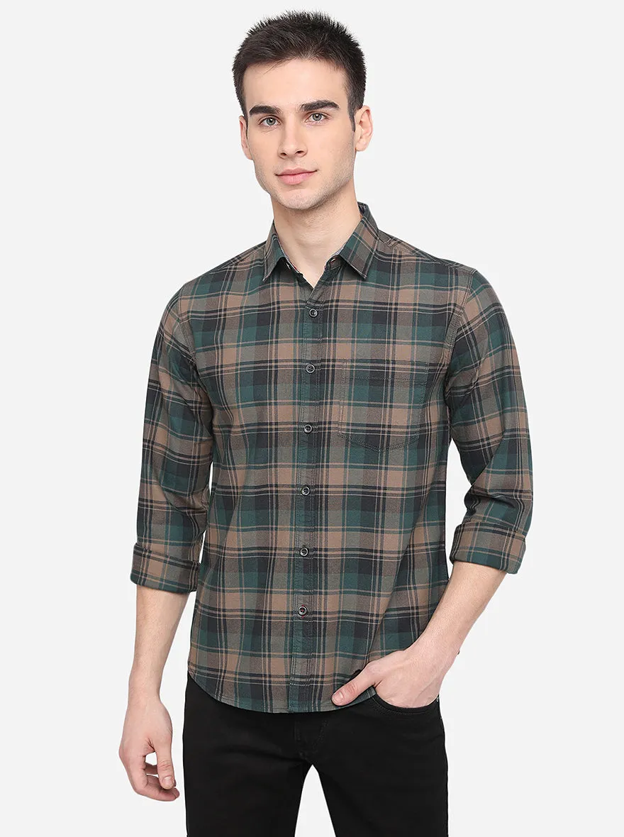 Pine Green Checked Slim Fit Casual Shirt | Greenfibre