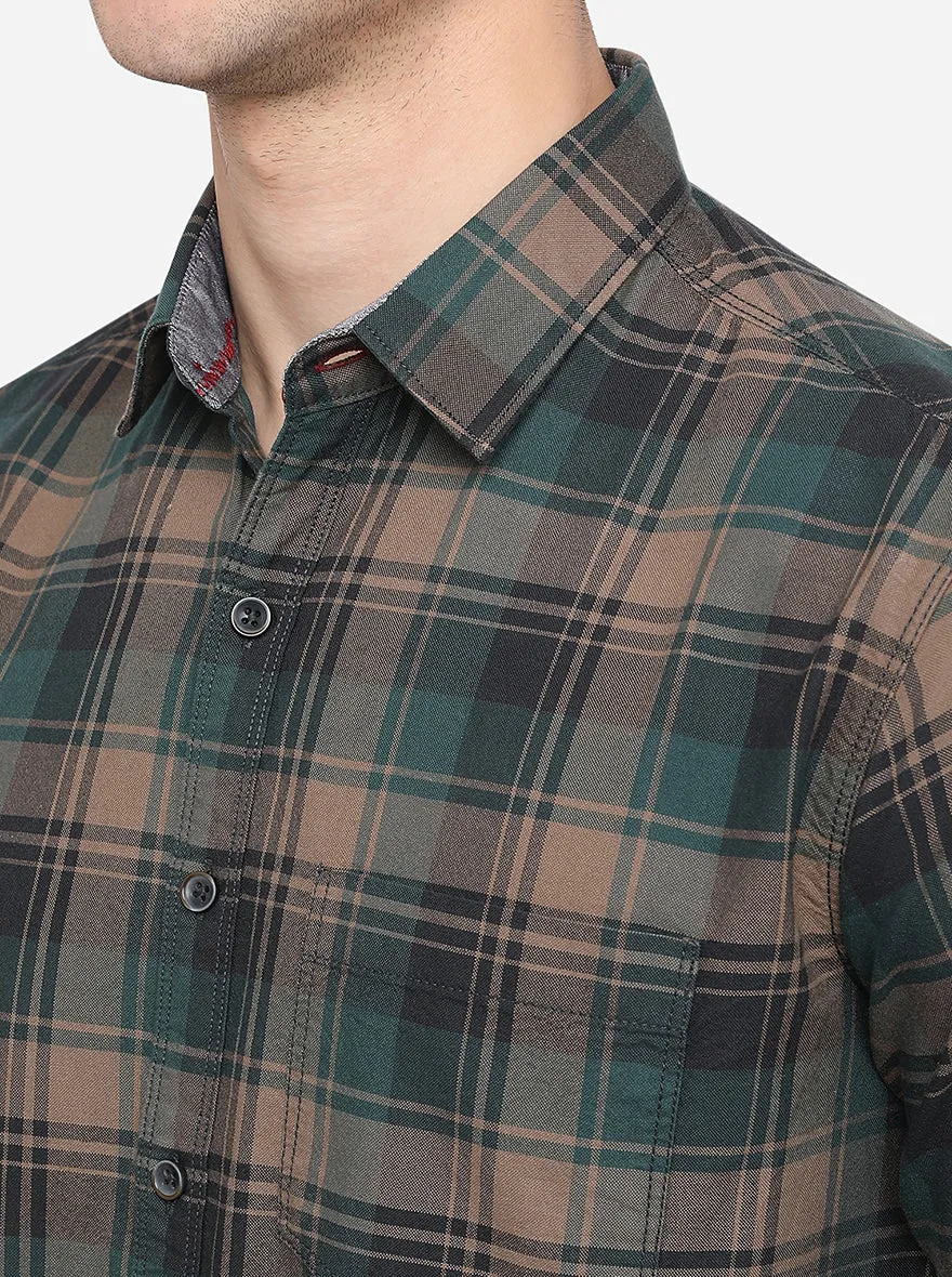 Pine Green Checked Slim Fit Casual Shirt | Greenfibre