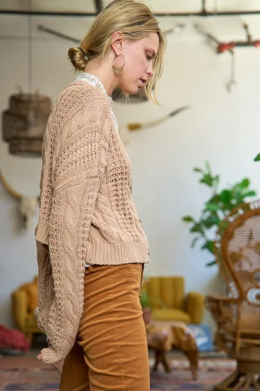 Plus Cable Knit Drop Shoulder Cardigan