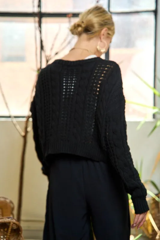 Plus Cable Knit Drop Shoulder Cardigan