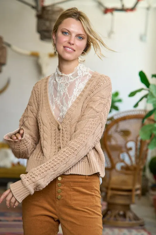 Plus Cable Knit Drop Shoulder Cardigan