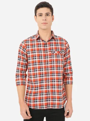 Red & Navy Blue Checked Slim Fit Semi Casual Shirt | JadeBlue