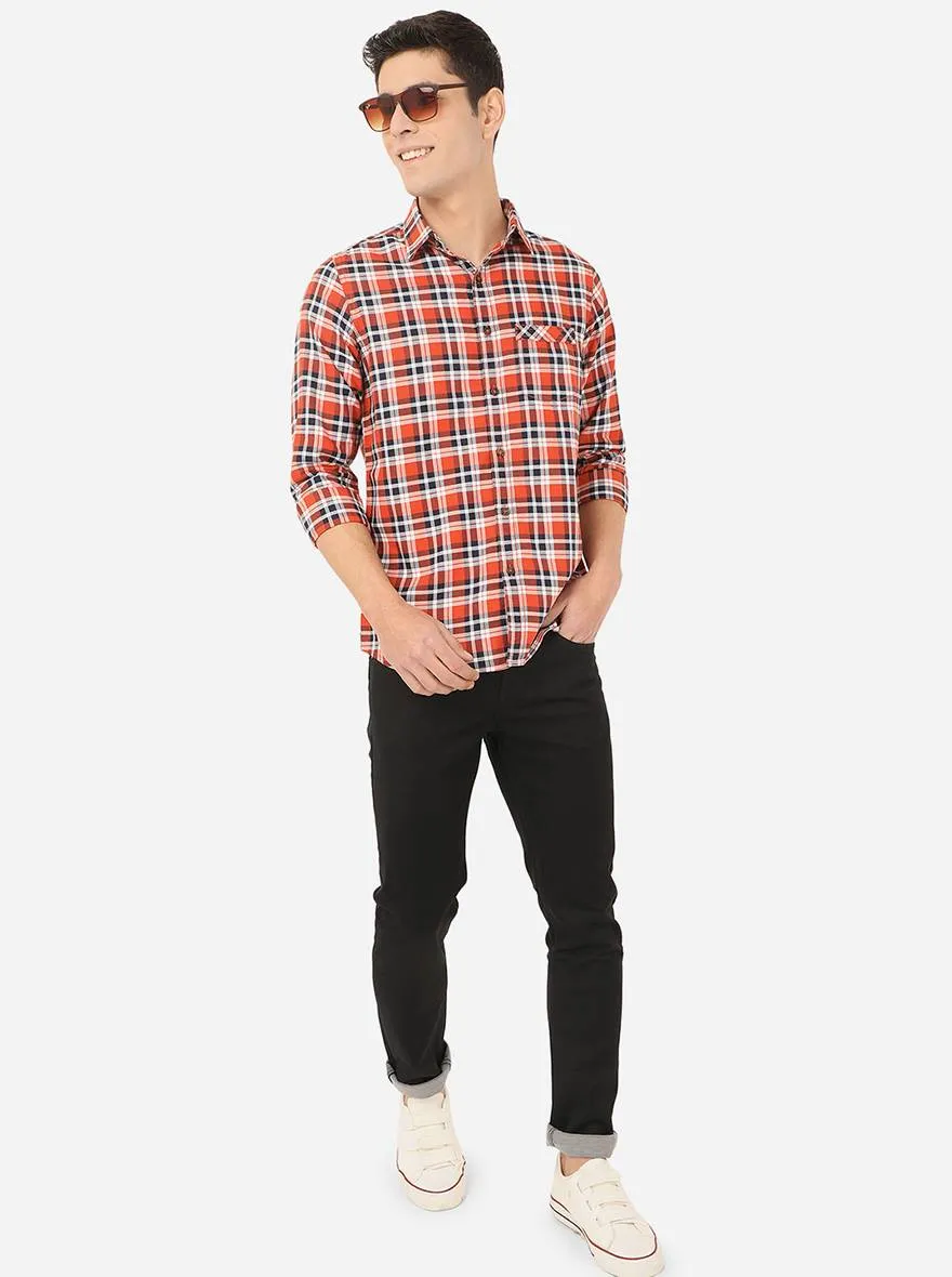 Red & Navy Blue Checked Slim Fit Semi Casual Shirt | JadeBlue