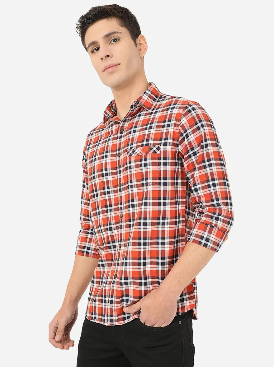 Red & Navy Blue Checked Slim Fit Semi Casual Shirt | JadeBlue