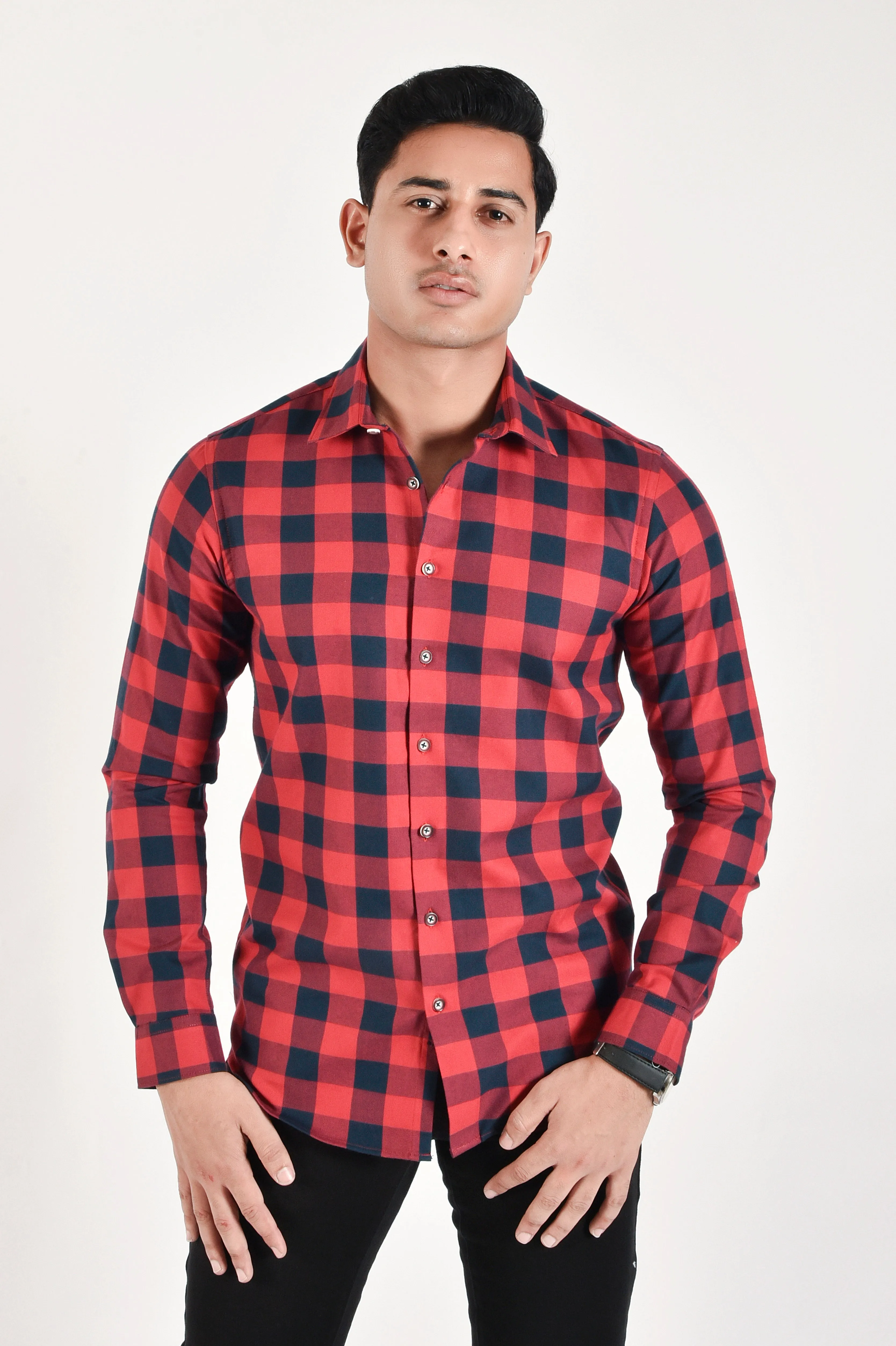 Red Checked Flannel Casual Shirt