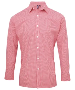 Red/White - Microcheck (Gingham) long sleeve cotton shirt