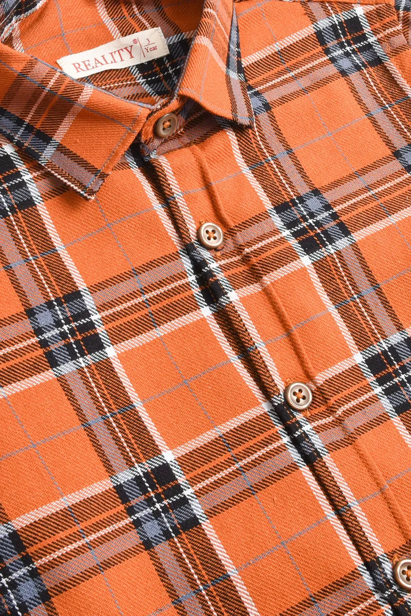 Rust Checked Flannel Casual Shirt