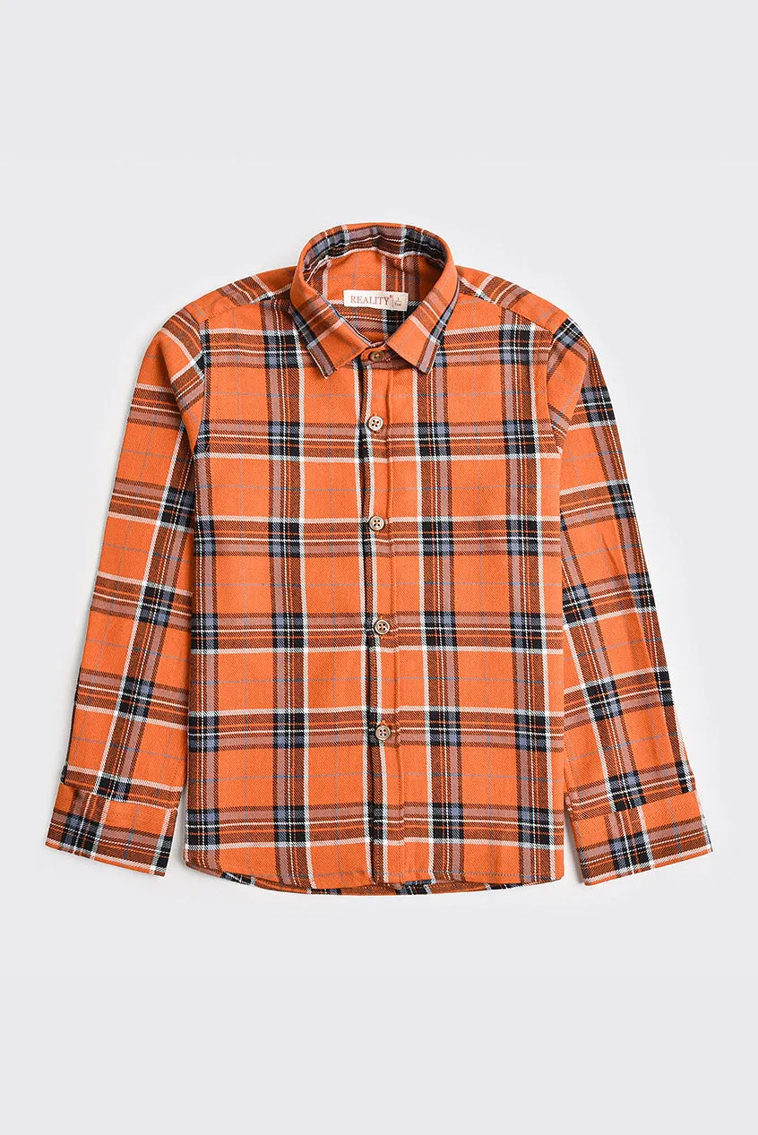 Rust Checked Flannel Casual Shirt