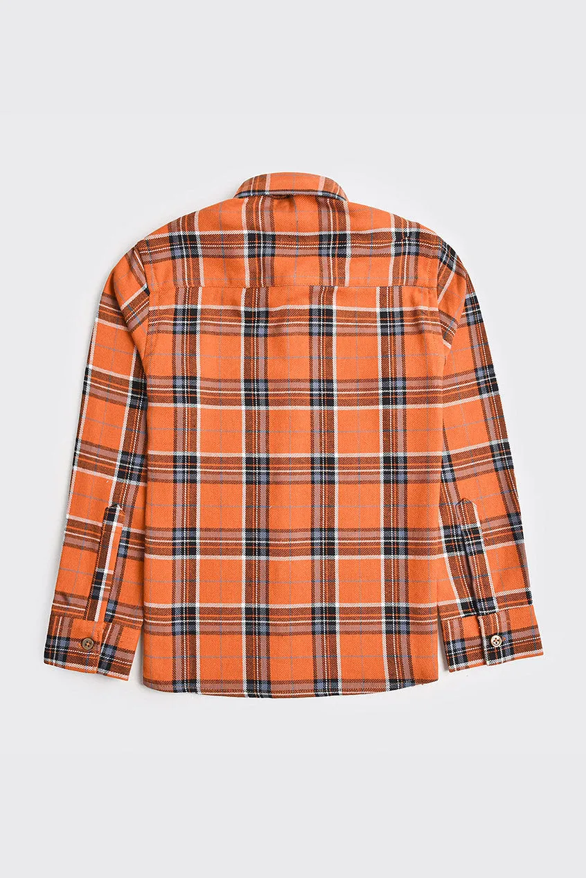 Rust Checked Flannel Casual Shirt