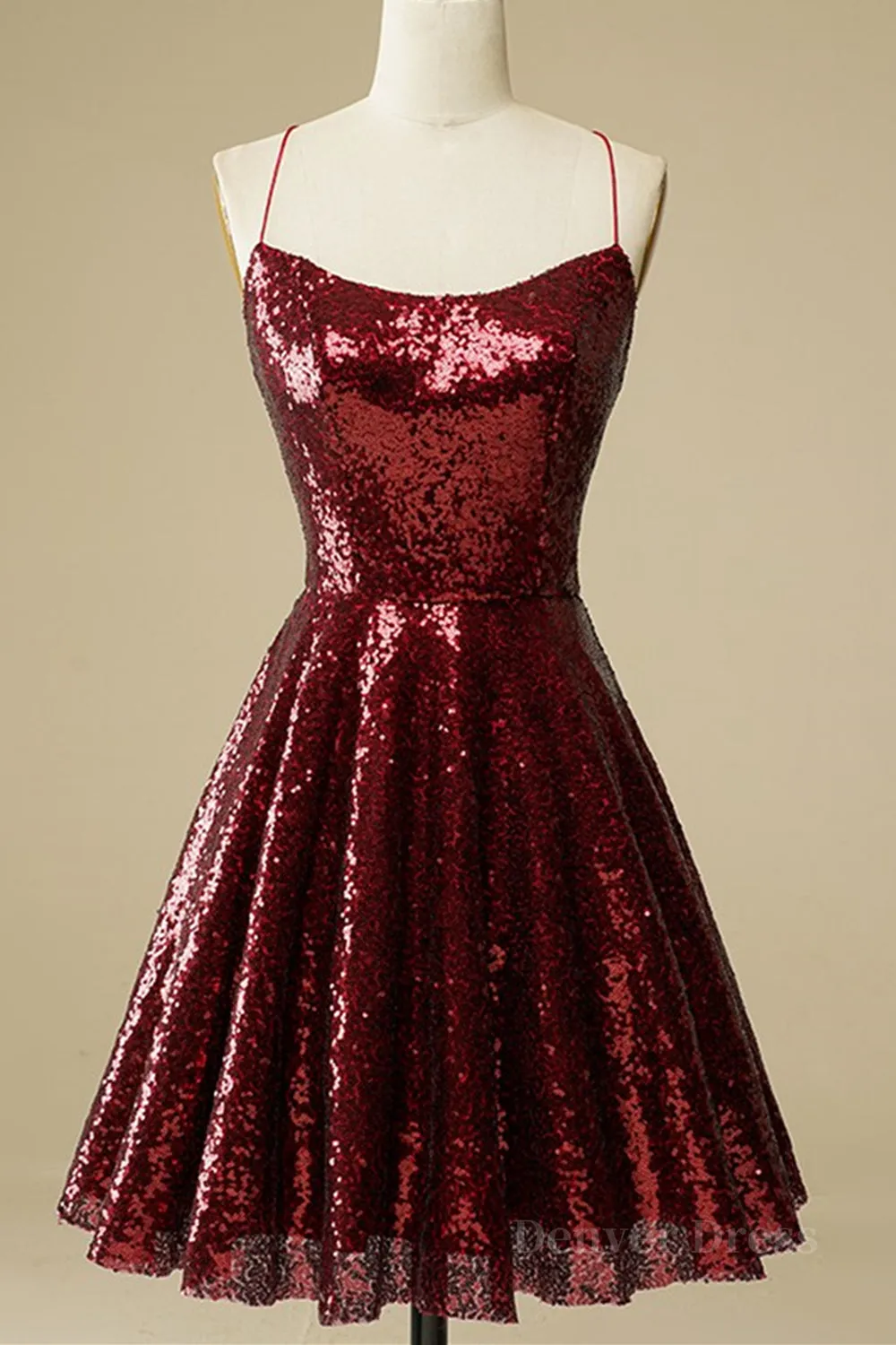 Shiny Sequins Backless Burgundy Short Prom Dresses, Backless Burgundy Homecoming Dresses, Burgundy Formal Evening Dresses