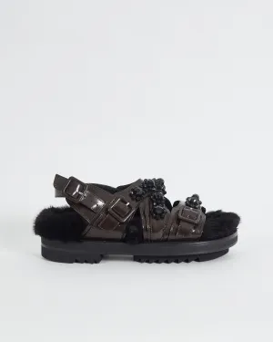 Simone Rocha 'track' faux fur lined beaded sandals, brown & black, 38