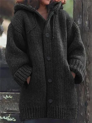 Soft Cozy Woolen Knit Long Oversized Hooded Cardigan Sweaters