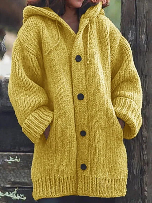 Soft Cozy Woolen Knit Long Oversized Hooded Cardigan Sweaters