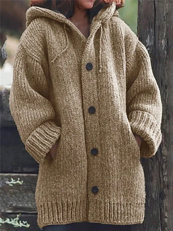 Soft Cozy Woolen Knit Long Oversized Hooded Cardigan Sweaters