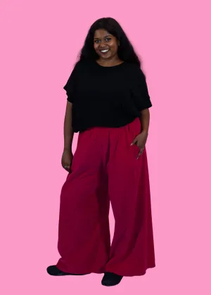 The Edit - Magenta Corduroy Wide Leg Trousers