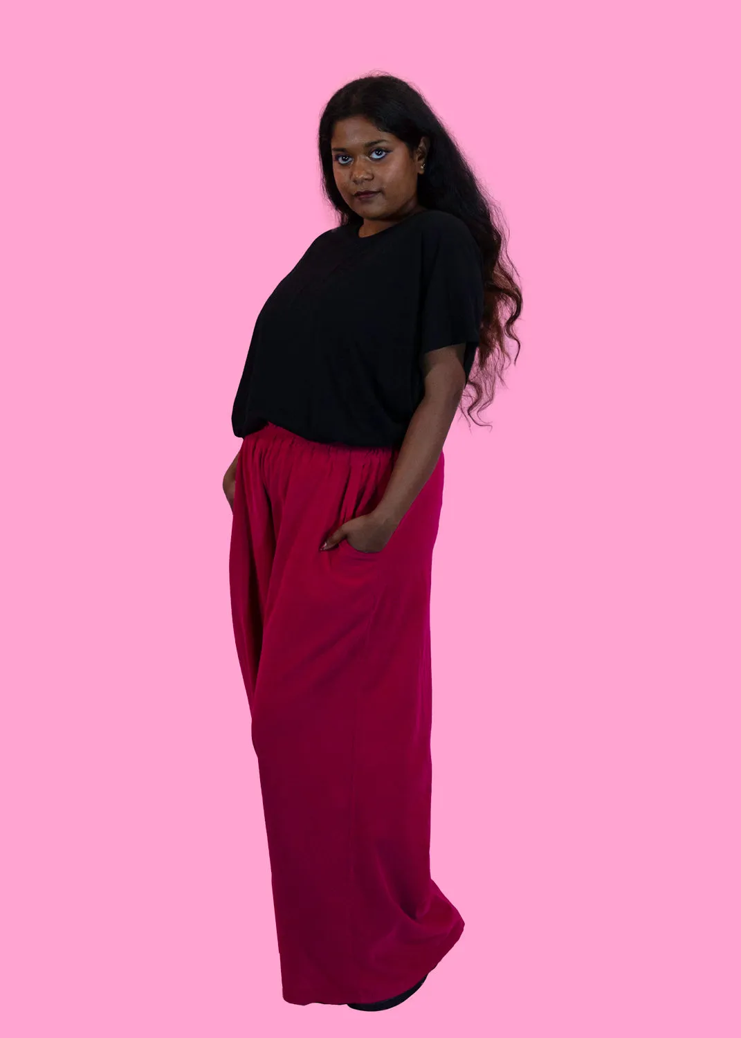 The Edit - Magenta Corduroy Wide Leg Trousers