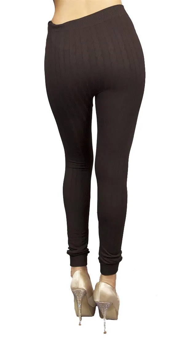 Thorn Guarden Knit Pattern Leggings in Brown