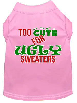 Too Cute For Ugly Sweaters Screen Print Dog Shirt Light Pink Sm