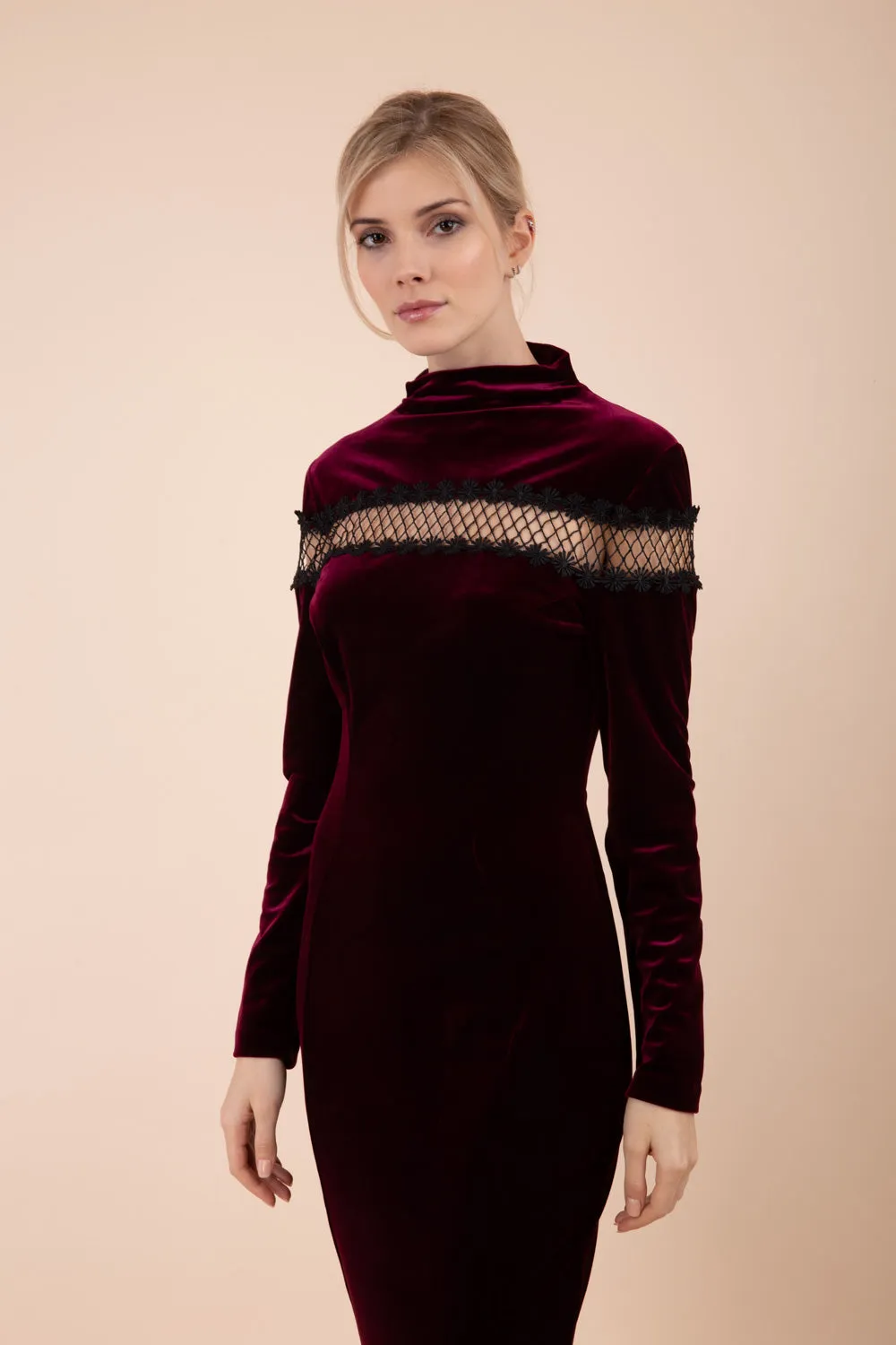 Trocadero Long Sleeve Velvet Pencil Dress