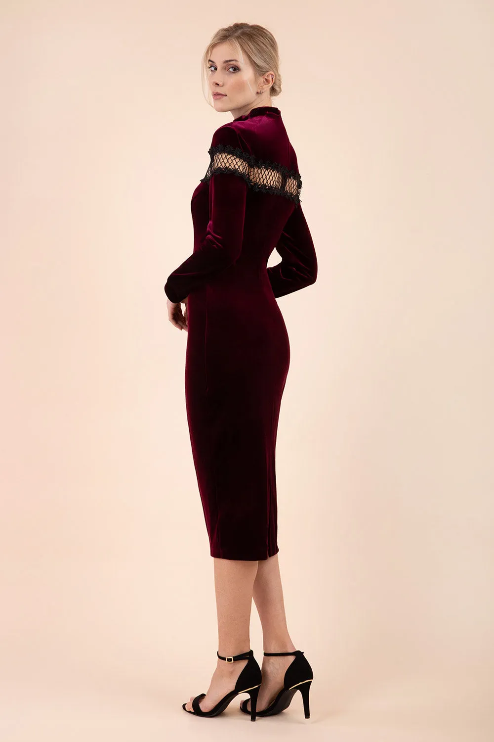 Trocadero Long Sleeve Velvet Pencil Dress