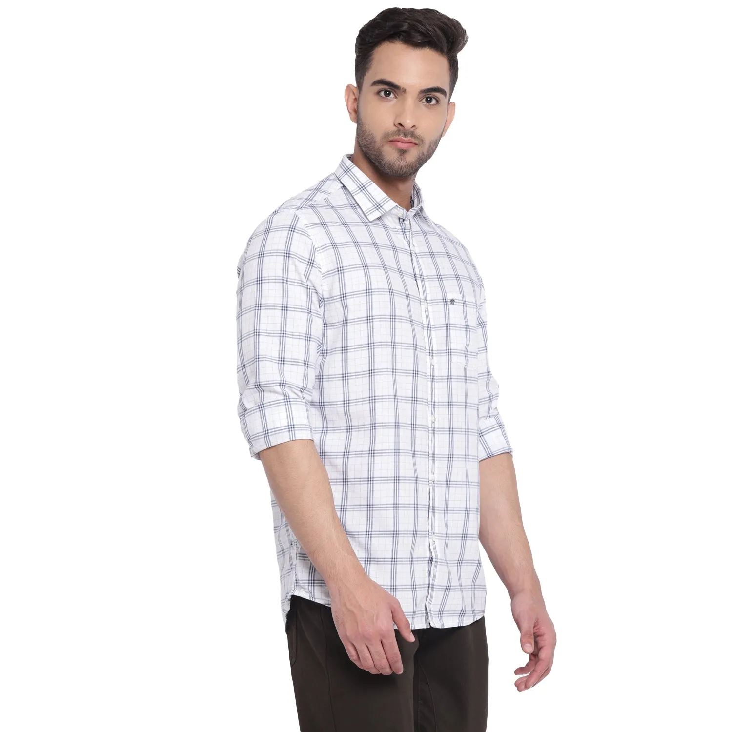 Turtle Men White Checked Cotton Slim Fit Shirts