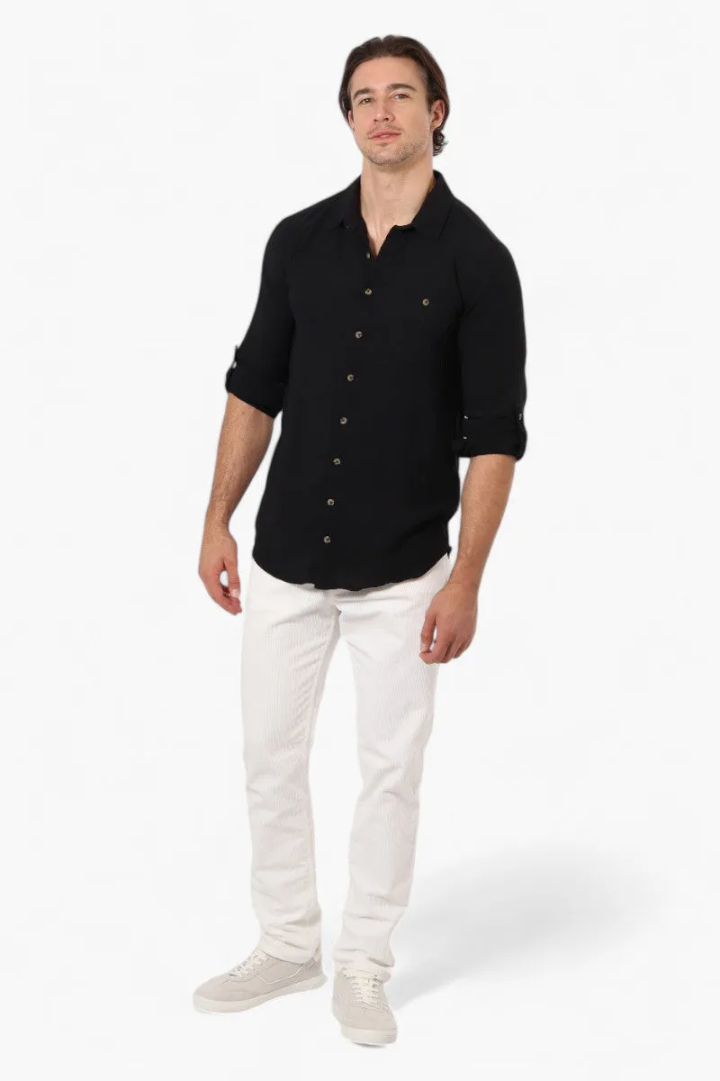 Urbanology Button Up Roll Up Sleeve Casual Shirt - Black