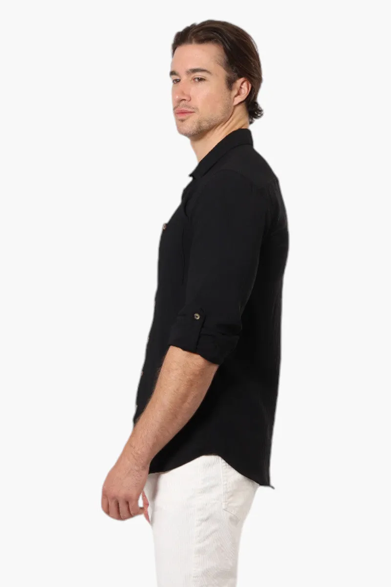 Urbanology Button Up Roll Up Sleeve Casual Shirt - Black