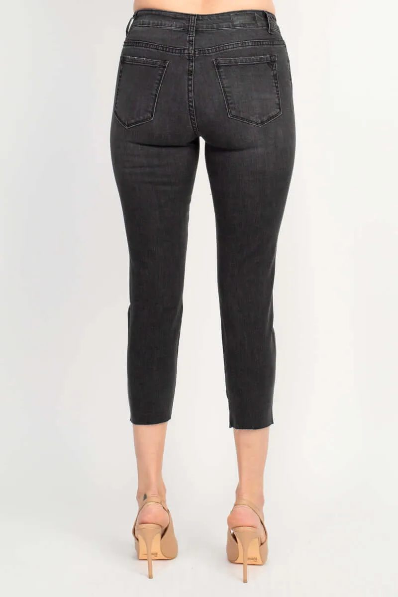 Velvet Heart Mid Waist Stretch Button & Zipper Closure Denim Pants with Pockets