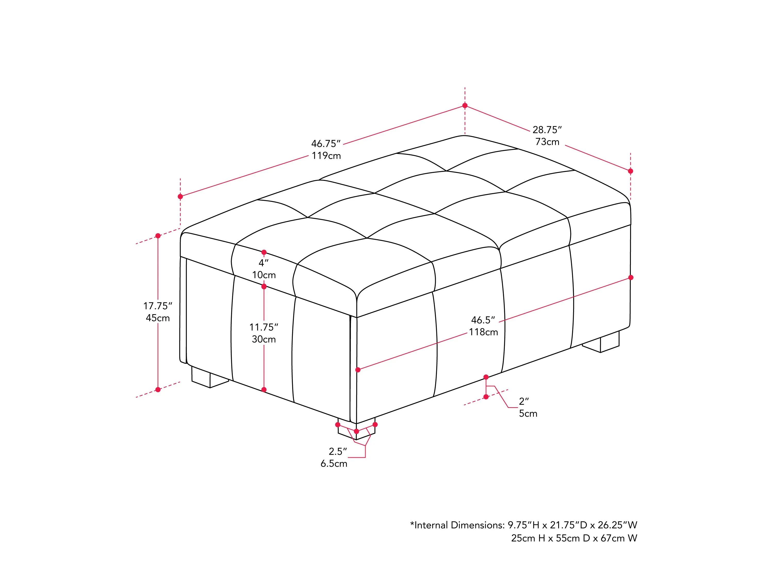 Warm White Deluxe Storage Ottoman