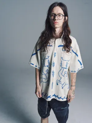 White & Blue Artist Island Knit Shirt