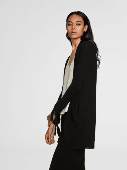 White   Warren - Tie Cuff Cardigan Black