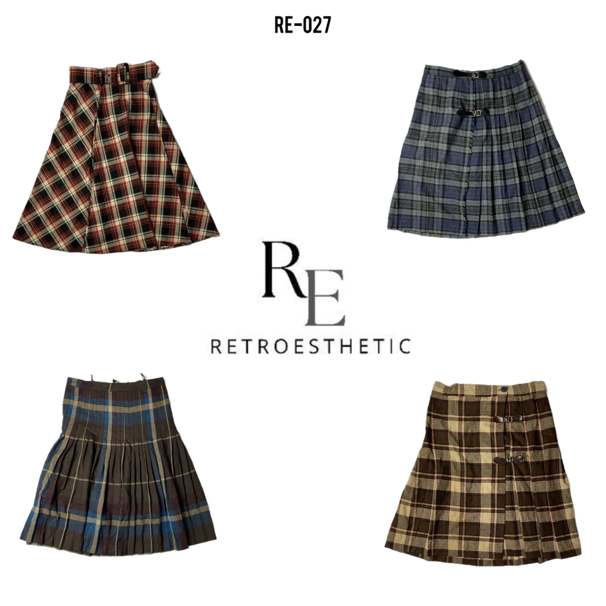 Y2K Checked Wool Skirts (RE-027)