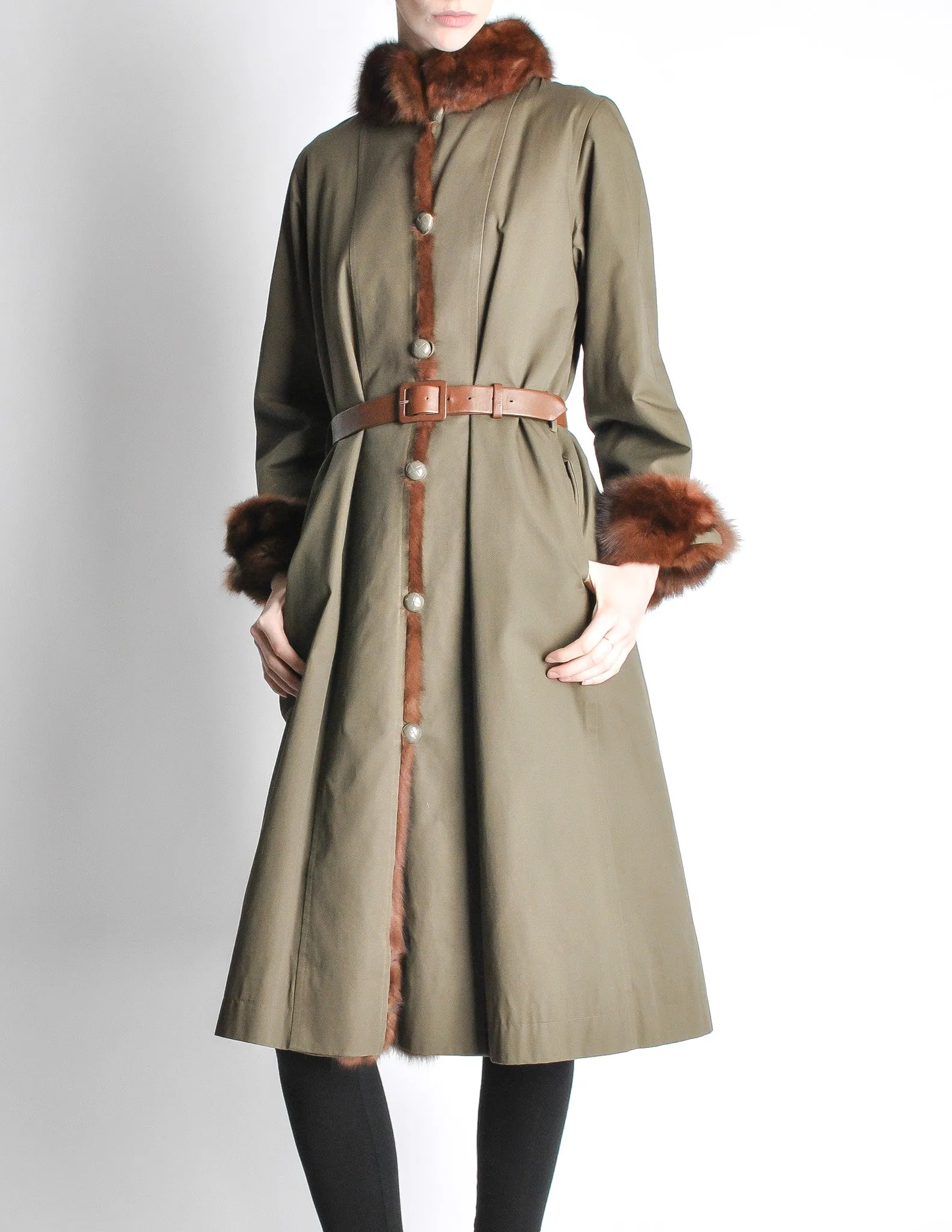 Yves Saint Laurent Vintage Green Mink and Sheared Beaver Coat